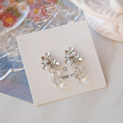 Floral Earring Rhinestone / Faux Drop Crystal Clip-On