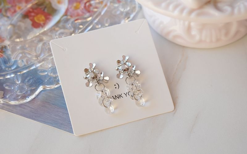 Floral Earring Rhinestone / Faux Drop Crystal Clip-On