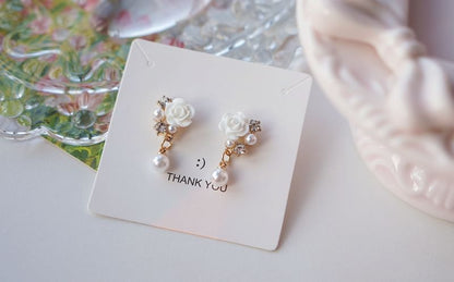 Drop Earring Faux / Clip-On Rhinestone Floral Pearl