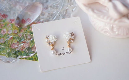 Drop Earring Faux / Clip-On Rhinestone Floral Pearl
