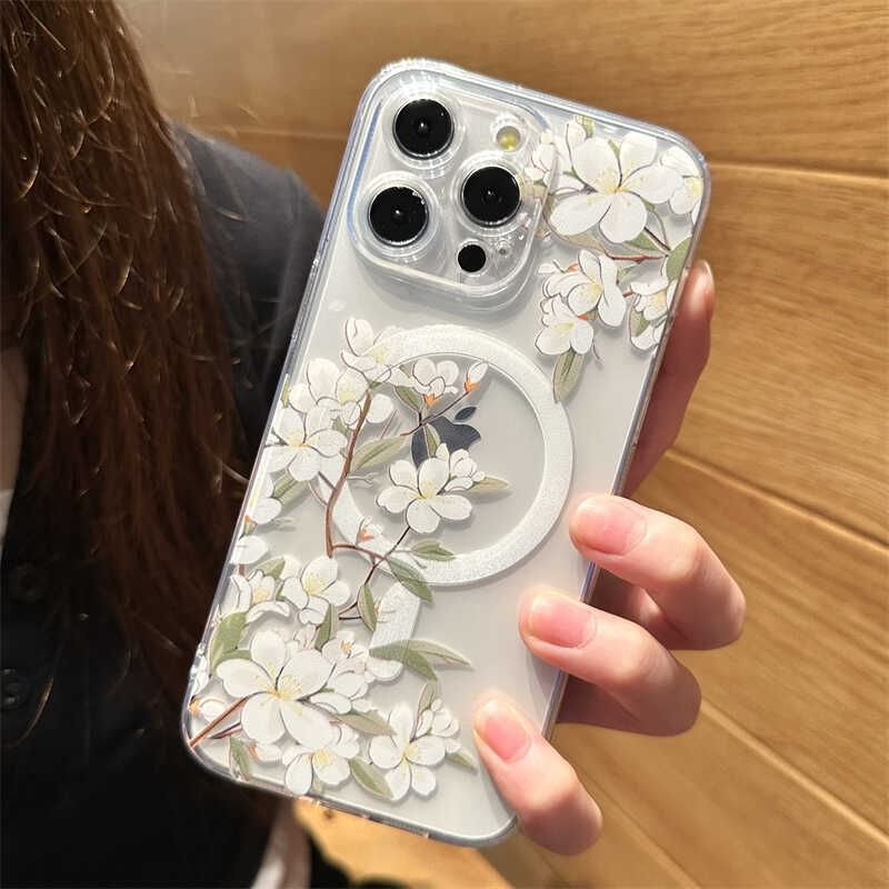 Magnetic MagSafe) (Compatible Floral with Case Phone