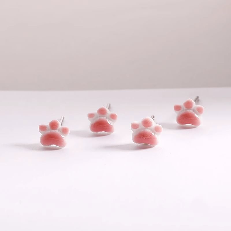 Earrings Ceramic Paw Cat