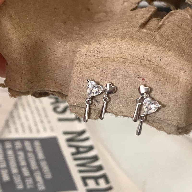 Alloy Heart Earring Rhinestone Drop