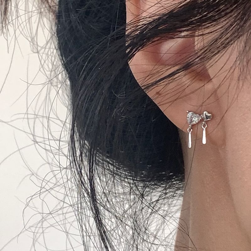 Alloy Heart Earring Rhinestone Drop