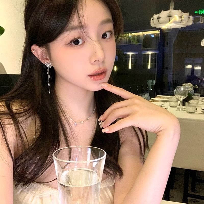 Stone Cat Earring Butterfly Dangle Eye Alloy Faux