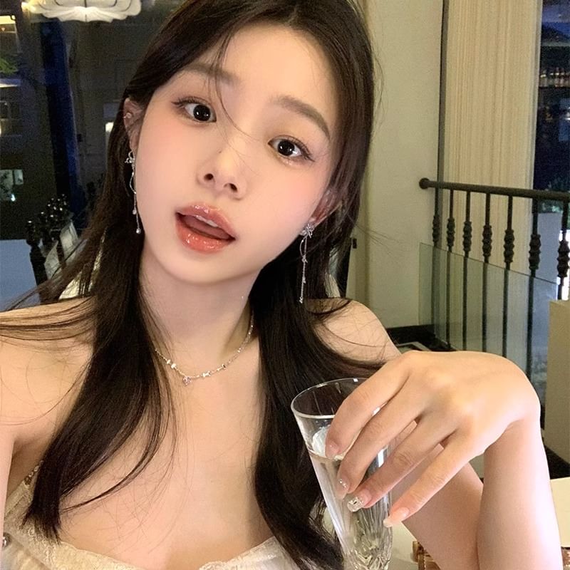 Stone Cat Earring Butterfly Dangle Eye Alloy Faux