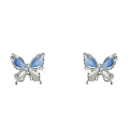 Cat Stud Alloy Butterfly Stone Earring Faux Eye