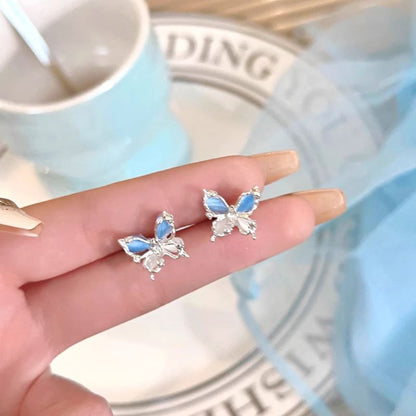 Cat Stud Alloy Butterfly Stone Earring Faux Eye
