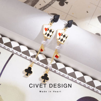 Print Cuff Stud Earring Sterling / Card Poker Ear Silver