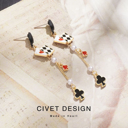 Print Cuff Stud Earring Sterling / Card Poker Ear Silver