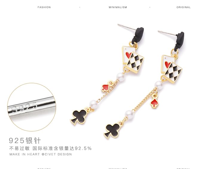 Print Cuff Stud Earring Sterling / Card Poker Ear Silver