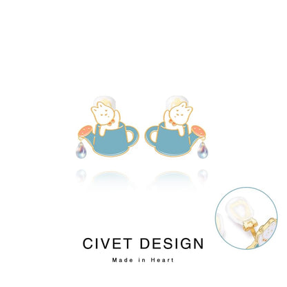 Designs Silver / Cartoon Cuff ) Various Sterling Earring Ear Stud ( Rabbit