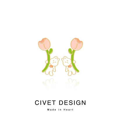 Designs Silver / Cartoon Cuff ) Various Sterling Earring Ear Stud ( Rabbit