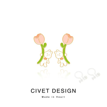 Designs Silver / Cartoon Cuff ) Various Sterling Earring Ear Stud ( Rabbit