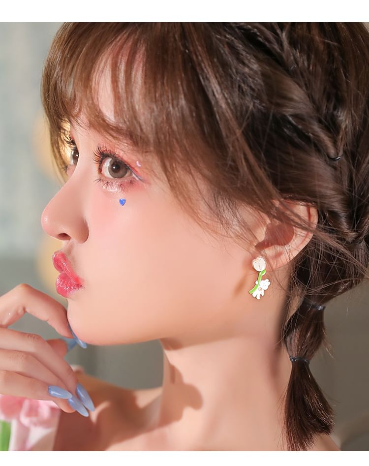 Designs Silver / Cartoon Cuff ) Various Sterling Earring Ear Stud ( Rabbit