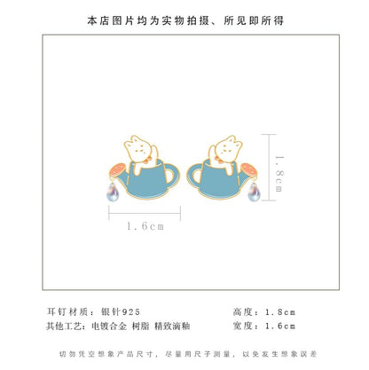 Designs Silver / Cartoon Cuff ) Various Sterling Earring Ear Stud ( Rabbit