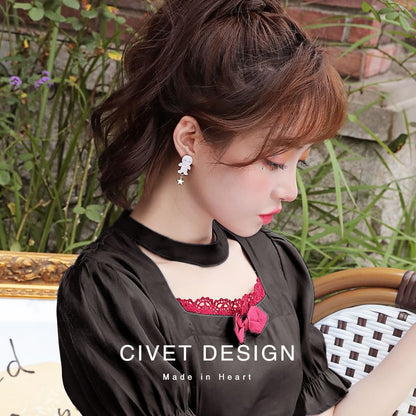 Sterling Stud Earring Cartoon Silver Halloween / Cuff Ear Asymmetrical