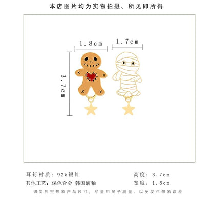 Sterling Stud Earring Cartoon Silver Halloween / Cuff Ear Asymmetrical