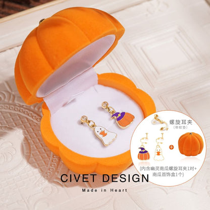 Box Halloween Phantom + Velvet Earring Jewelry Pumpkin