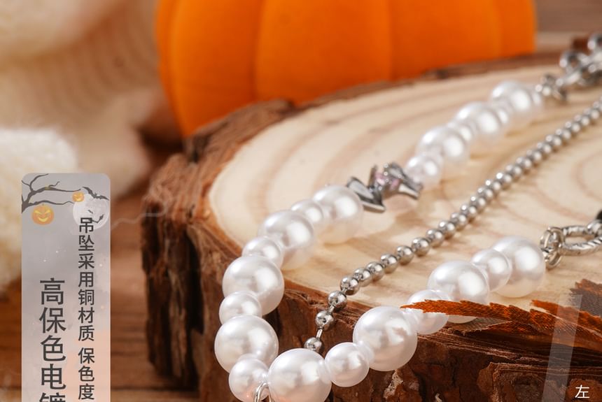 Halloween Necklace Pumpkin ChiropteraPearl