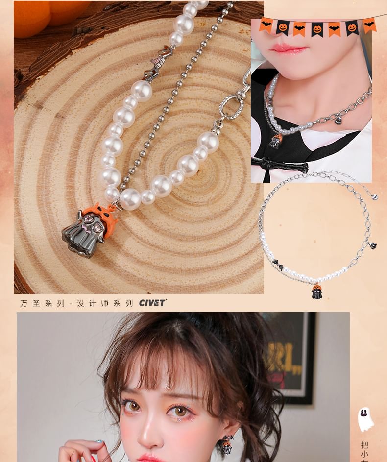 Halloween Necklace Pumpkin ChiropteraPearl