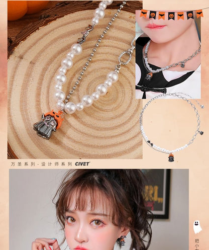 Halloween Necklace Pumpkin ChiropteraPearl