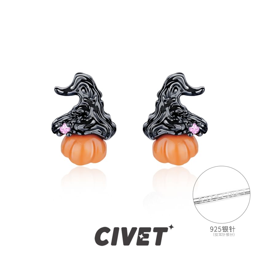 Earring Pumpkin Silver Ear Halloween / Phantom Sterling Stud Cuff