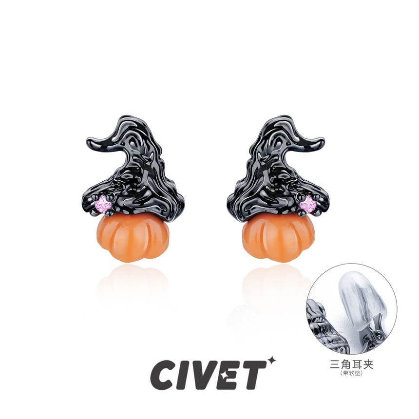 Earring Pumpkin Silver Ear Halloween / Phantom Sterling Stud Cuff