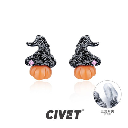 Earring Pumpkin Silver Ear Halloween / Phantom Sterling Stud Cuff