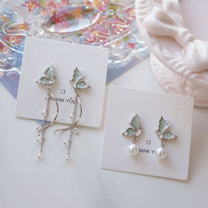 Drop Pearl Faux Rhinestone Butterfly Earring