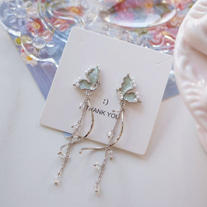 Drop Pearl Faux Rhinestone Butterfly Earring