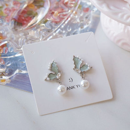 Drop Pearl Faux Rhinestone Butterfly Earring