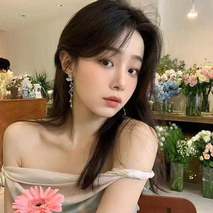 Drop Pearl Faux Rhinestone Butterfly Earring