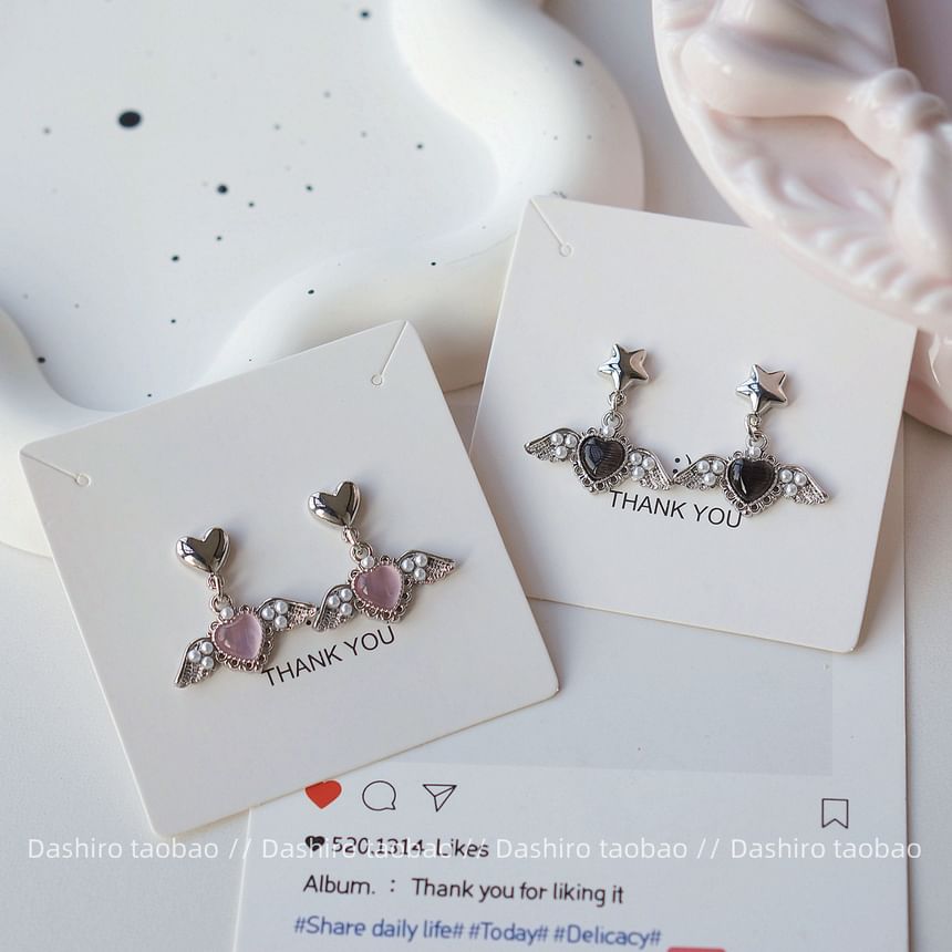 Gemstone / Clip-On Heart Earring Drop