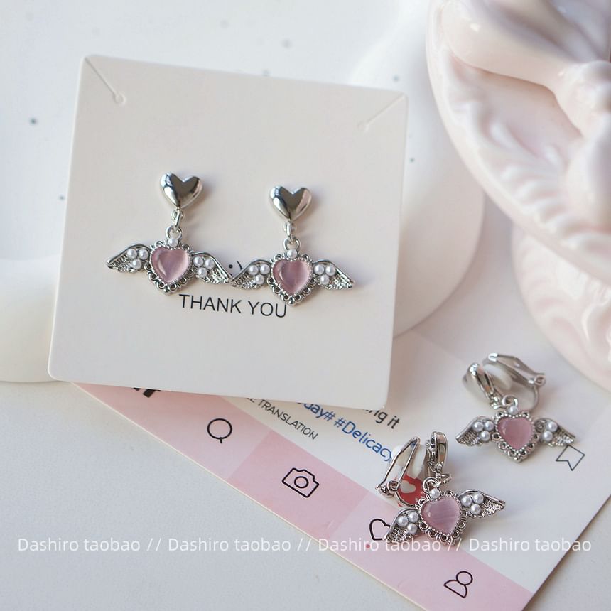 Gemstone / Clip-On Heart Earring Drop
