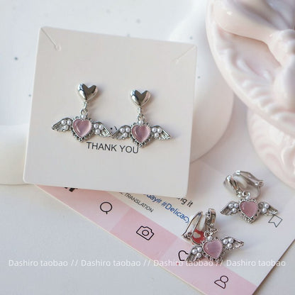 Gemstone / Clip-On Heart Earring Drop