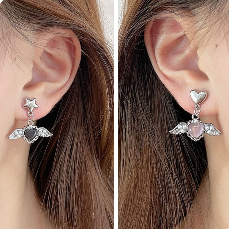 Gemstone / Clip-On Heart Earring Drop