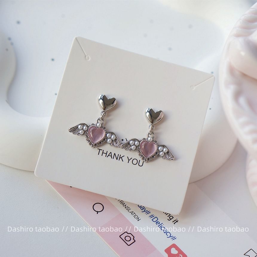 Gemstone / Clip-On Heart Earring Drop