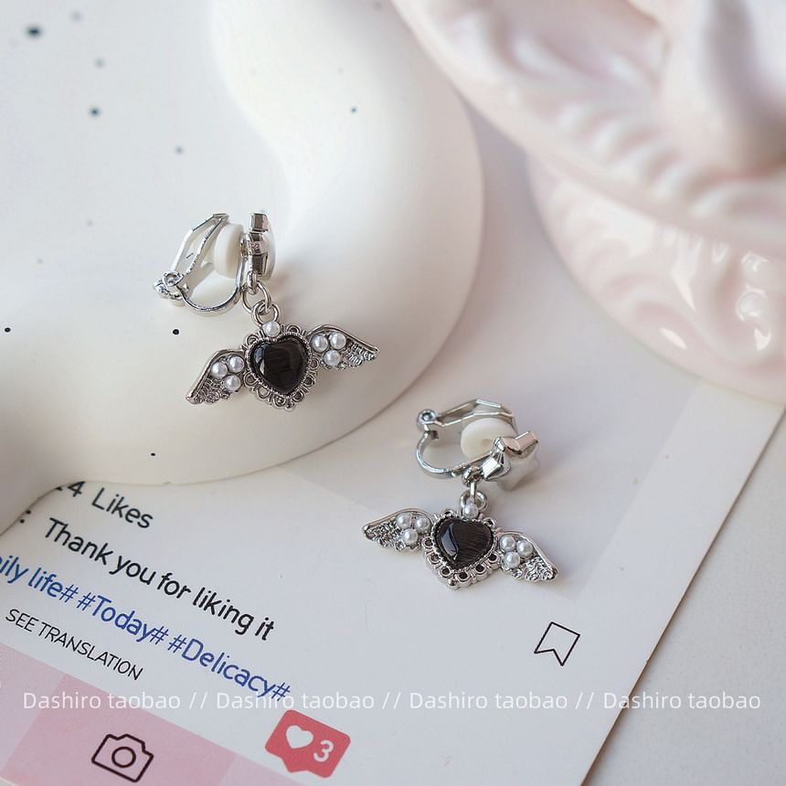 Gemstone / Clip-On Heart Earring Drop