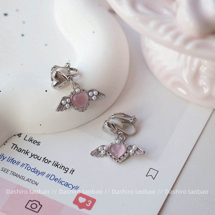 Gemstone / Clip-On Heart Earring Drop