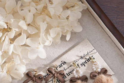 Bow Earring Clip-On Pom Pearl / Faux Drop