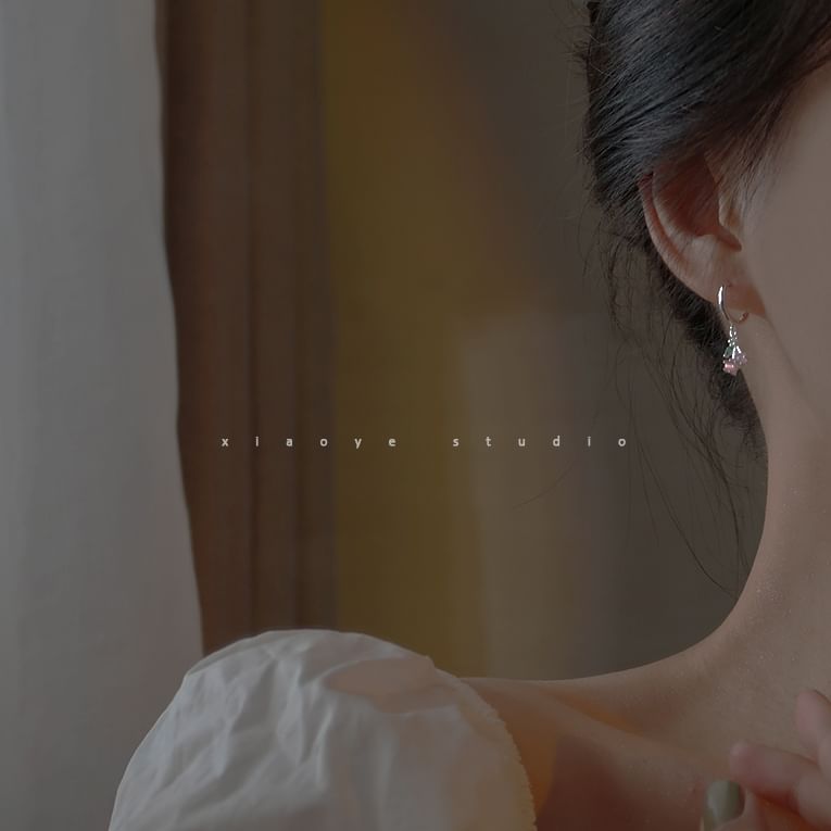 Earring Rhinestone Drop Sterling Hoop Silver Cherry 925