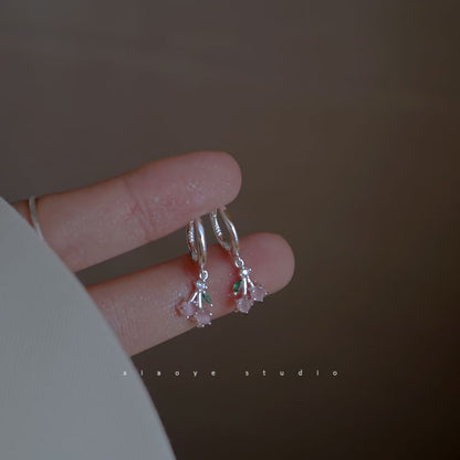 Earring Rhinestone Drop Sterling Hoop Silver Cherry 925