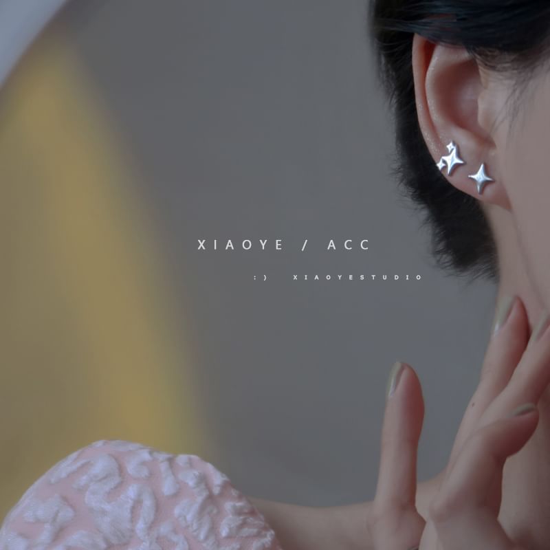 925 Sterling Stud Star Asymmetrical Silver Earring