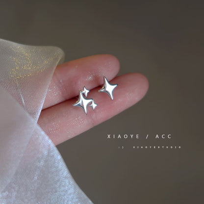 925 Sterling Stud Star Asymmetrical Silver Earring