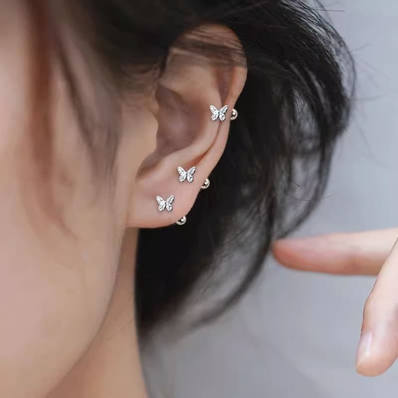 Barbell Sterling 925 Butterfly Earring Silver