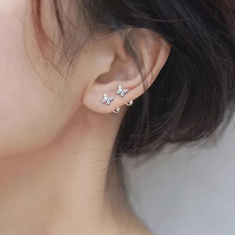 Barbell Sterling 925 Butterfly Earring Silver