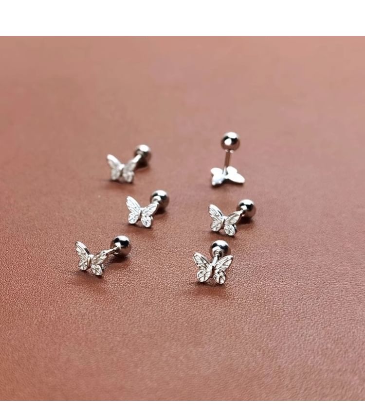 Barbell Sterling 925 Butterfly Earring Silver
