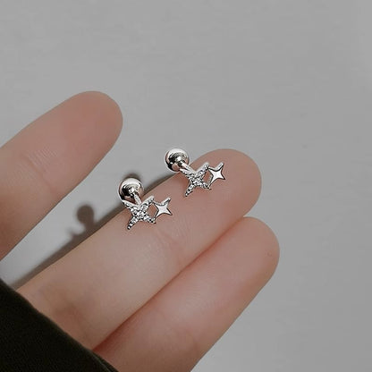 Earring Silver Barbell Star Rhinestone Sterling 925