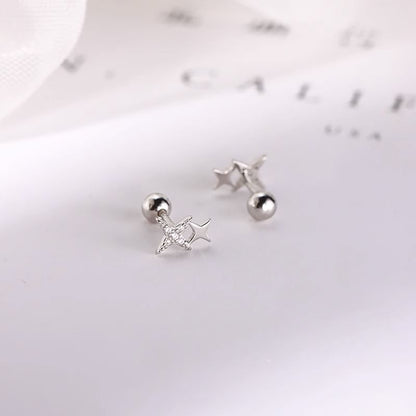 Earring Silver Barbell Star Rhinestone Sterling 925